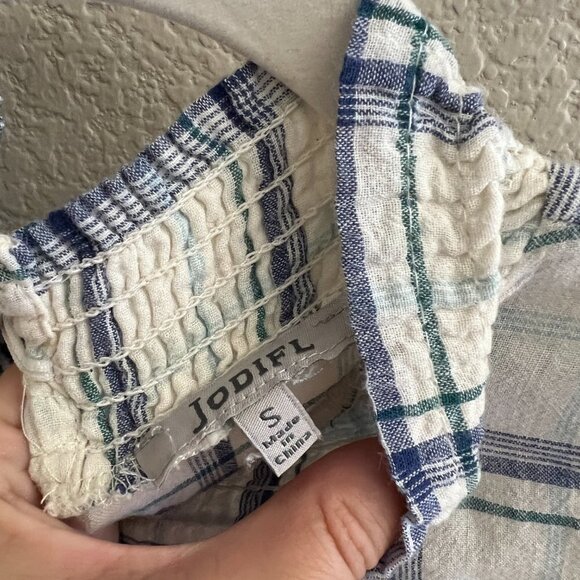 Jodifl Blue White Plaid High Neck Ruffle Cottagecore Academia Blouse Shirt Top - Picture 3 of 8